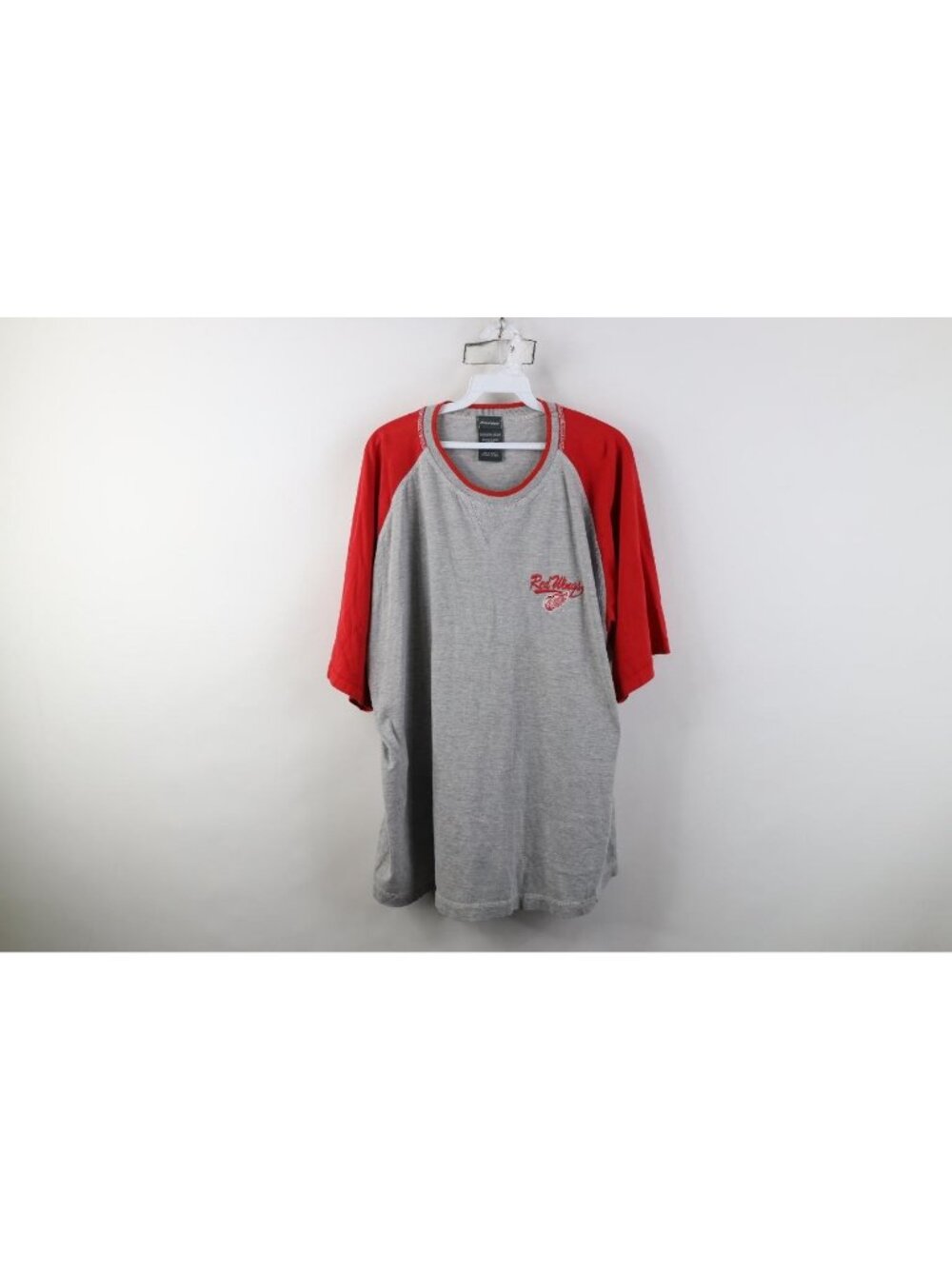 Vintage 90s Mens Medium Faded Detroit Red Wings Hockey Raglan T-Shirt Baggy Fit